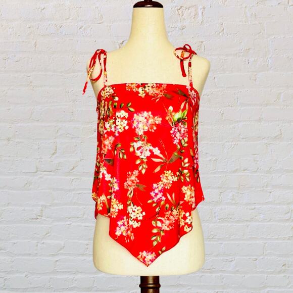 Zara Red Satin Scarf Halter Top Women’s S Tropical Floral NWOT - Picture 1 of 10